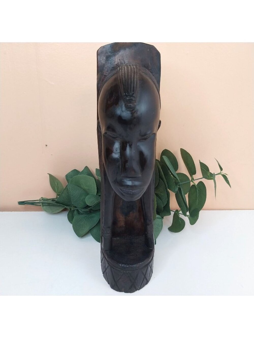 African Ebony Wood Bust Tanzania Vintage Tribal Sculpture 9.5"